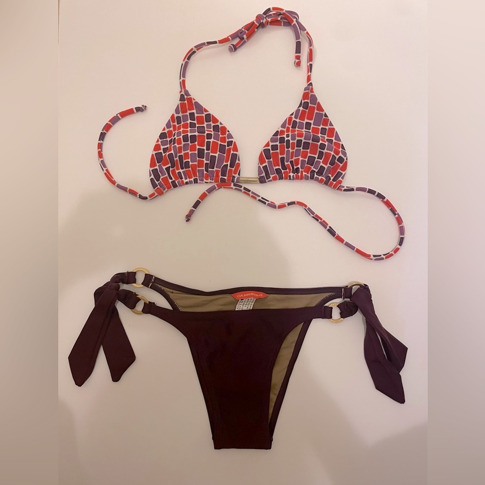 Red and purple Brazilian Geometric Bikini Set